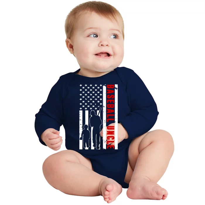 Baseball Uncle USA Flag Baby Long Sleeve Bodysuit