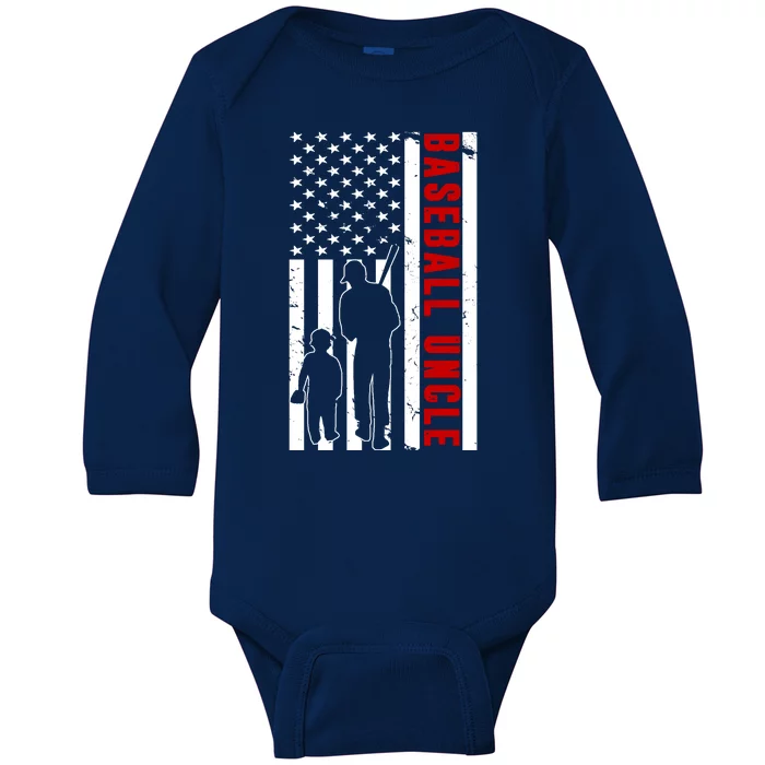 Baseball Uncle USA Flag Baby Long Sleeve Bodysuit