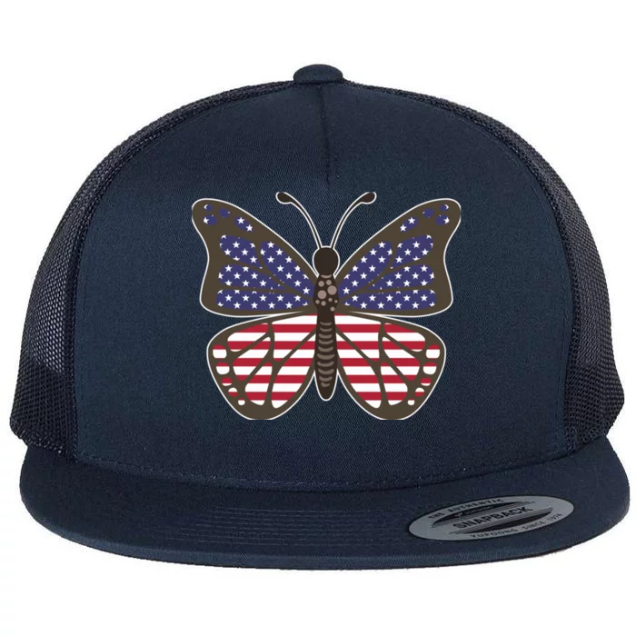 Butterfly Usa Us Flag American Beauty Butterfly Lover Funny Gift Flat Bill Trucker Hat