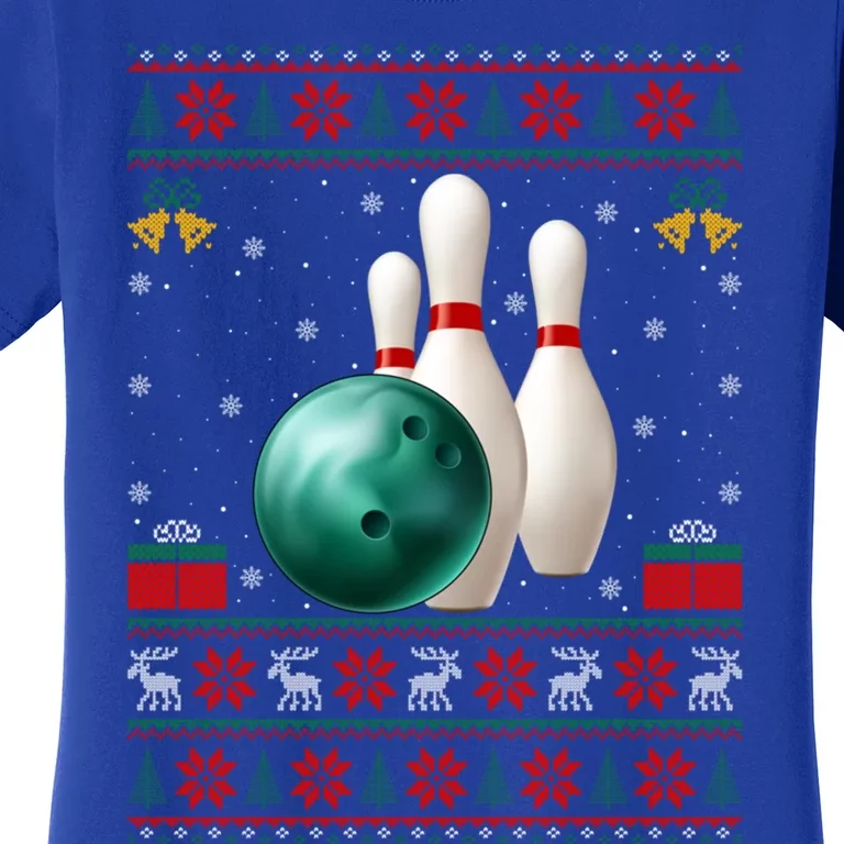 Bowling Ugly Xmas Sweater Lighting Santa Bowling Christmas Gift Women's T-Shirt