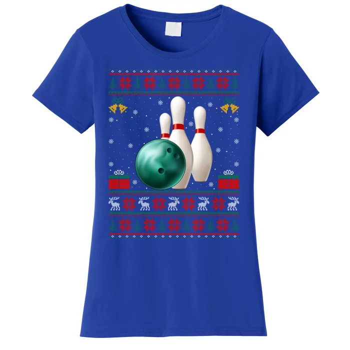 Bowling Ugly Xmas Sweater Lighting Santa Bowling Christmas Gift Women's T-Shirt