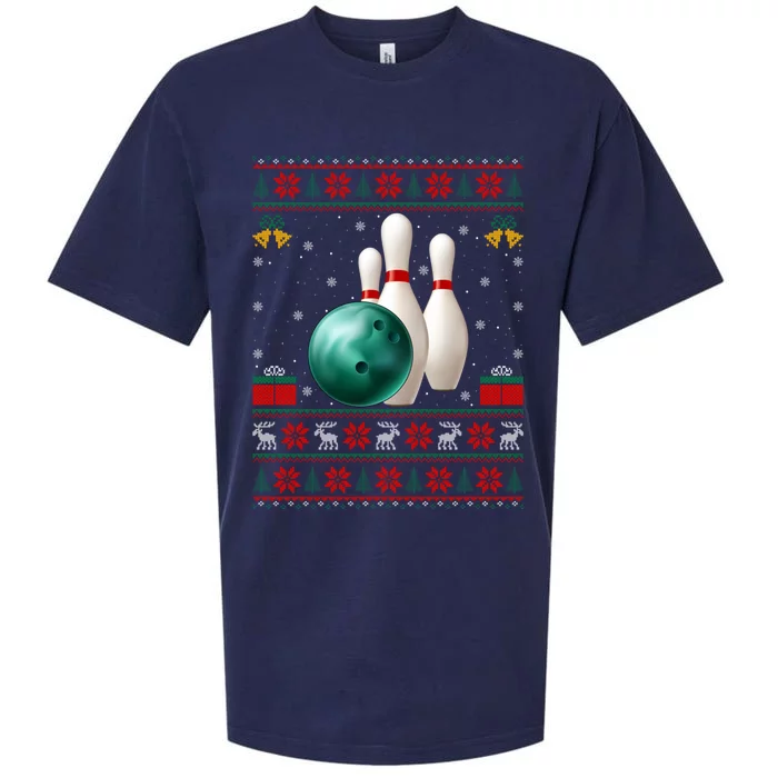 Bowling Ugly Xmas Sweater Lighting Santa Bowling Christmas Gift Sueded Cloud Jersey T-Shirt