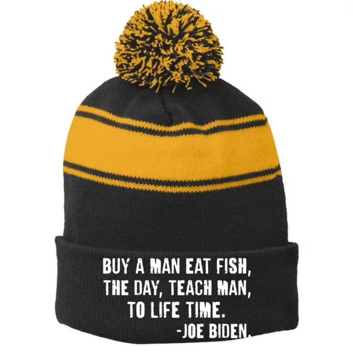 Buy A Man Eat Fish Joe Biden Stripe Pom Pom Beanie