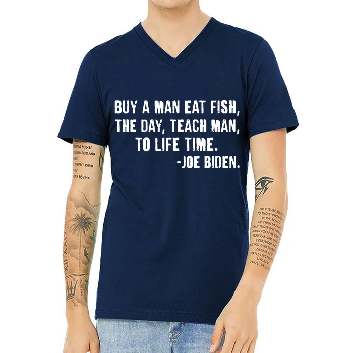 Buy A Man Eat Fish Joe Biden V-Neck T-Shirt
