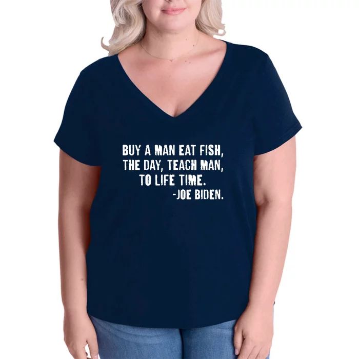 Buy A Man Eat Fish Joe Biden Women's V-Neck Plus Size T-Shirt
