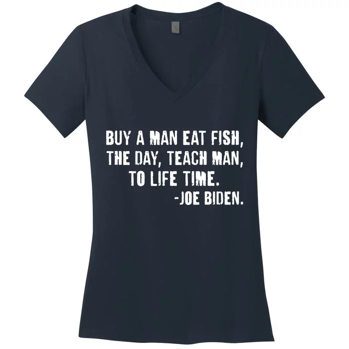 Buy A Man Eat Fish Joe Biden Women's V-Neck T-Shirt