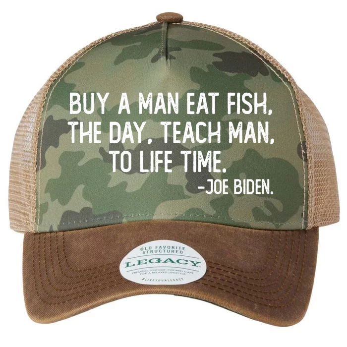 Buy A Man Eat Fish Joe Biden Scrambled Quote Legacy Tie Dye Trucker Hat
