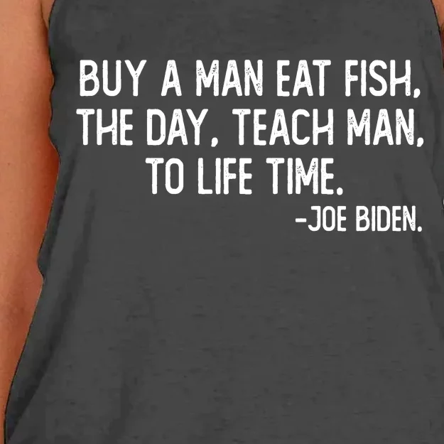 Buy A Man Eat Fish Joe Biden Scrambled Quote Women's Knotted Racerback Tank