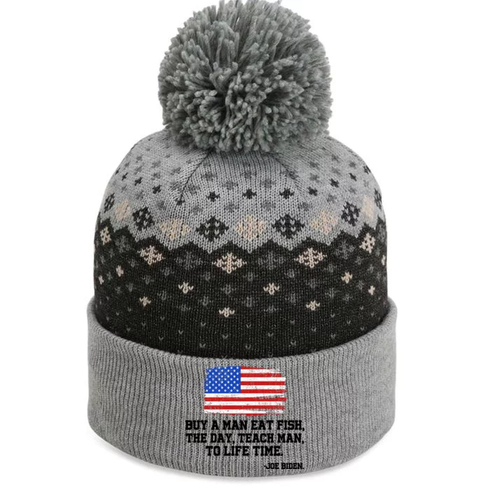 Buy A Man Eat Fish Joe Biden USA American Flag The Baniff Cuffed Pom Beanie