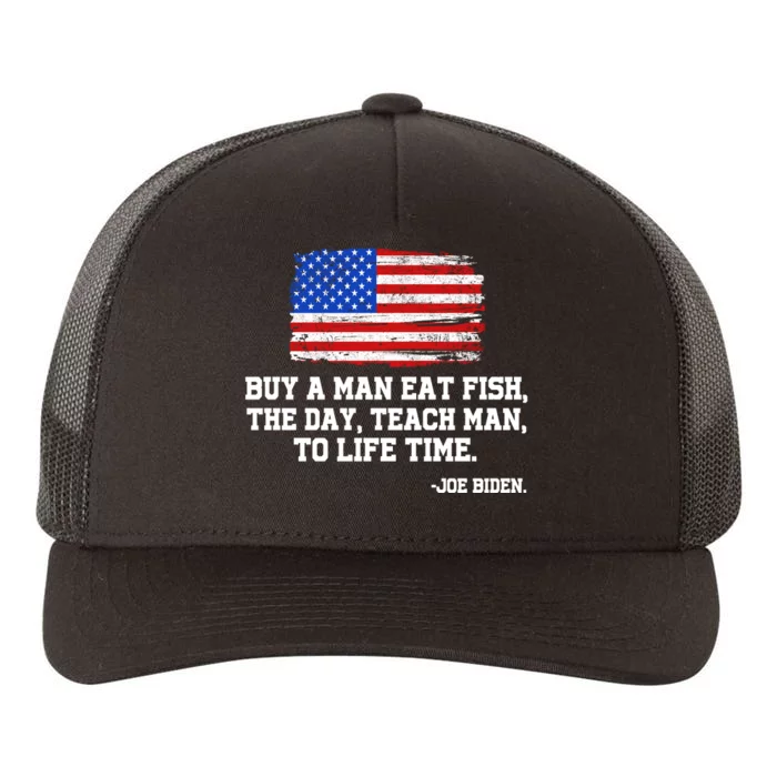 Buy A Man Eat Fish Joe Biden USA American Flag Yupoong Adult 5-Panel Trucker Hat