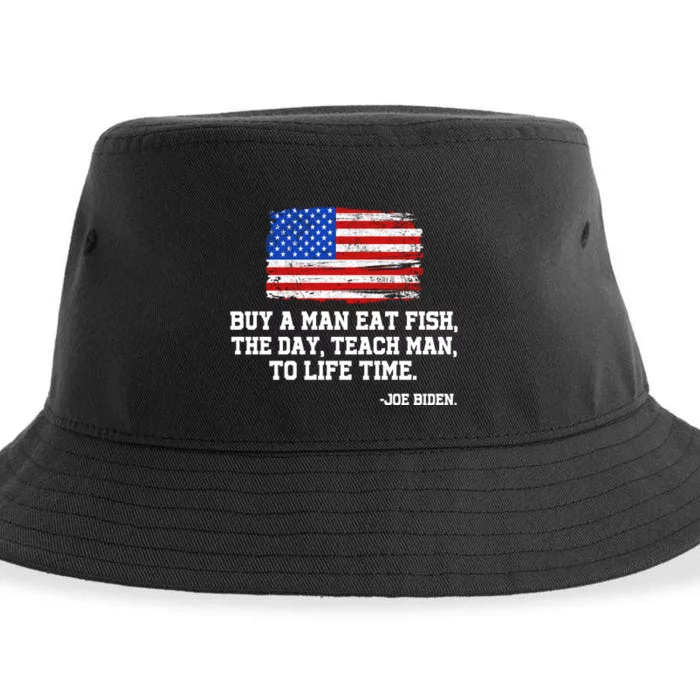 Buy A Man Eat Fish Joe Biden USA American Flag Sustainable Bucket Hat