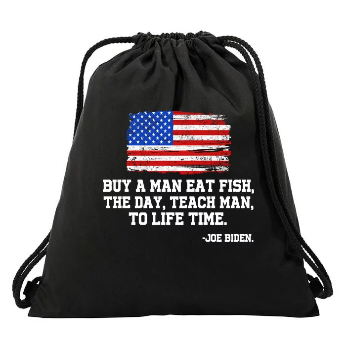 Buy A Man Eat Fish Joe Biden USA American Flag Drawstring Bag