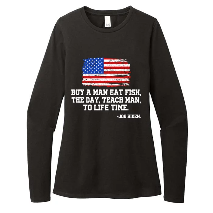 Buy A Man Eat Fish Joe Biden USA American Flag Womens CVC Long Sleeve Shirt