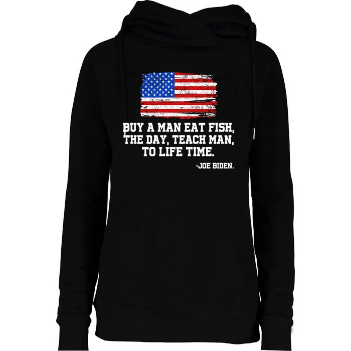 Buy A Man Eat Fish Joe Biden USA American Flag Womens Funnel Neck Pullover Hood