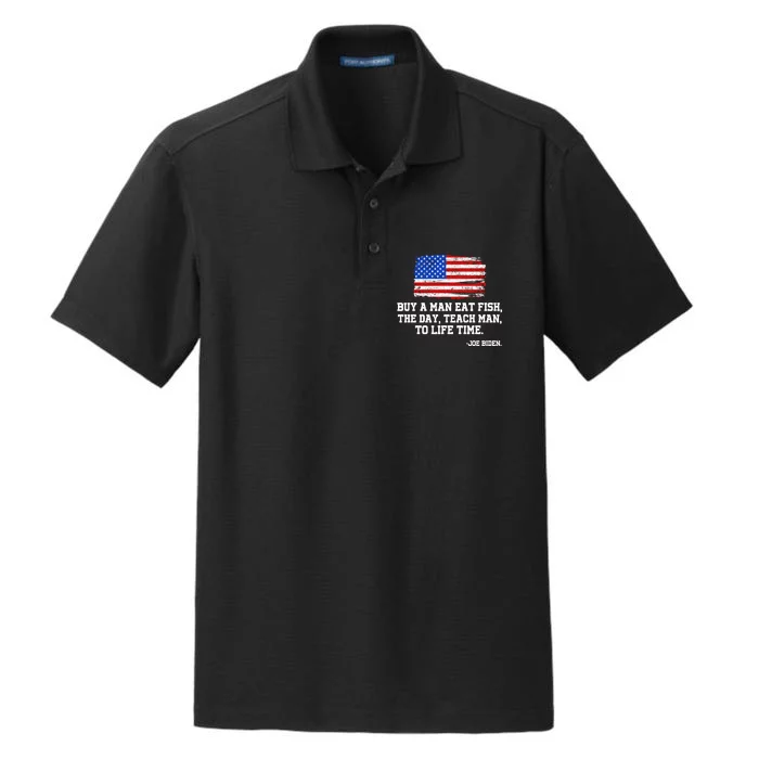 Buy A Man Eat Fish Joe Biden USA American Flag Dry Zone Grid Performance Polo