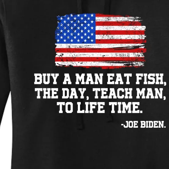 Buy A Man Eat Fish Joe Biden USA American Flag Women's Pullover Hoodie