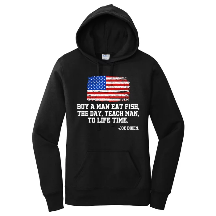 Buy A Man Eat Fish Joe Biden USA American Flag Women's Pullover Hoodie