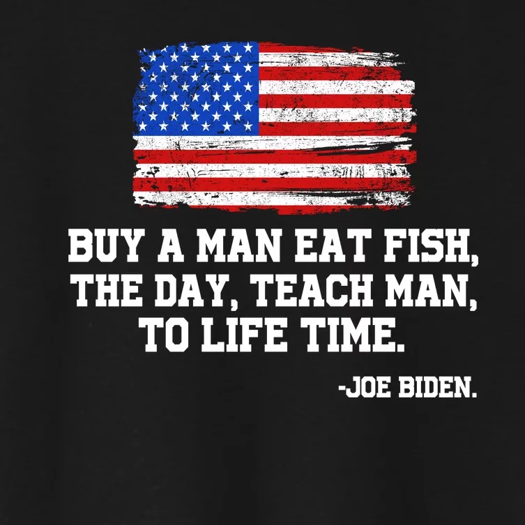 Buy A Man Eat Fish Joe Biden USA American Flag Women's Crop Top Tee