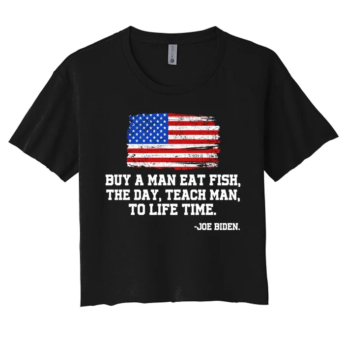 Buy A Man Eat Fish Joe Biden USA American Flag Women's Crop Top Tee