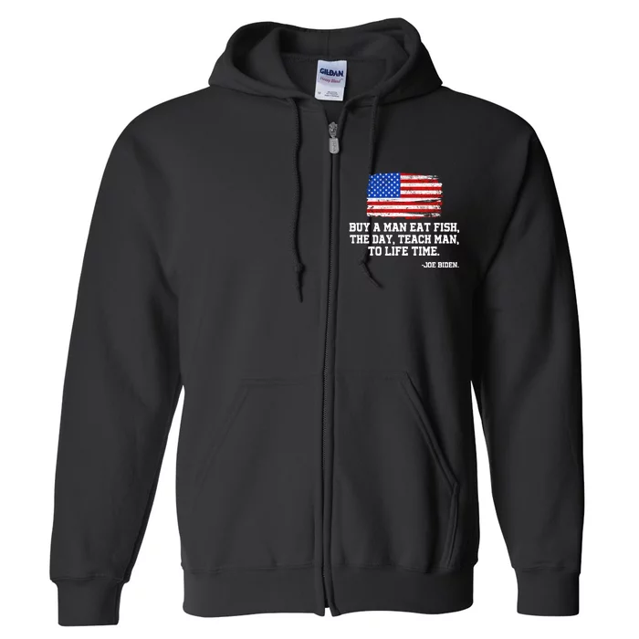 Buy A Man Eat Fish Joe Biden USA American Flag Full Zip Hoodie