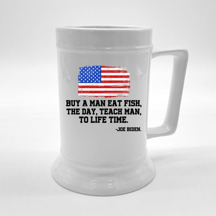 Buy A Man Eat Fish Joe Biden USA American Flag Front & Back Beer Stein