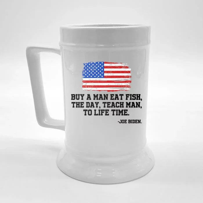 Buy A Man Eat Fish Joe Biden USA American Flag Front & Back Beer Stein