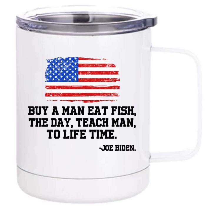 Buy A Man Eat Fish Joe Biden USA American Flag Front & Back 12oz Stainless Steel Tumbler Cup