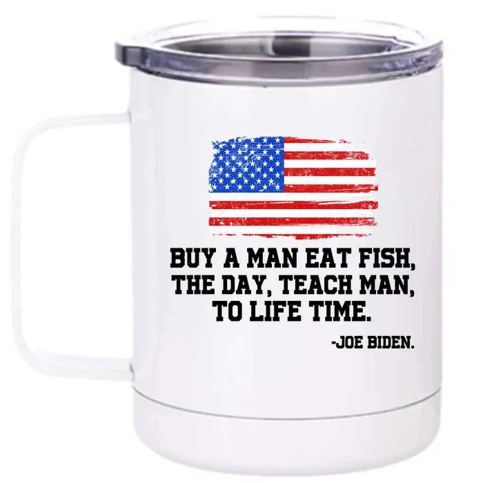 Buy A Man Eat Fish Joe Biden USA American Flag Front & Back 12oz Stainless Steel Tumbler Cup