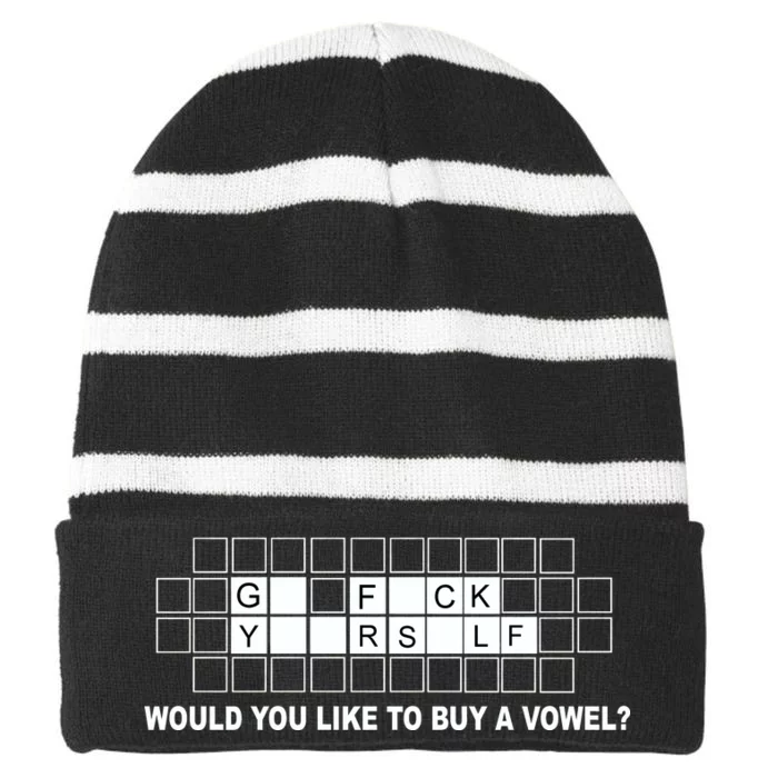 Buy A Vowel Go Fuck Yourself Funny Striped Beanie with Solid Band