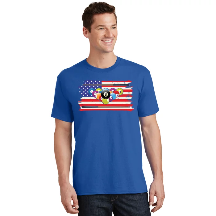 Billiards Vintage American Flag Cue Pool Billiard Player Gift T-Shirt