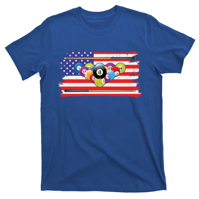 Billiards Vintage American Flag Cue Pool Billiard Player Gift T-Shirt