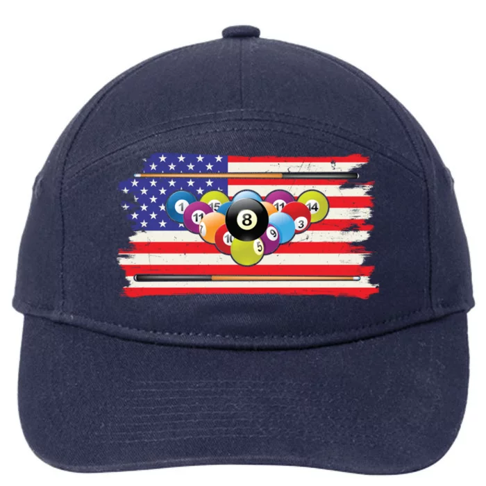 Billiards Vintage American Flag Cue Pool Billiard Player Gift 7-Panel Snapback Hat