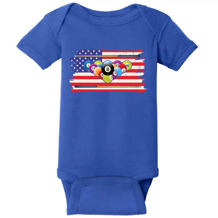 Billiards Vintage American Flag Cue Pool Billiard Player Gift Baby Bodysuit