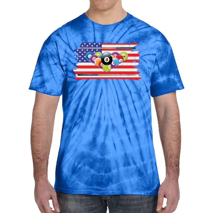 Billiards Vintage American Flag Cue Pool Billiard Player Gift Tie-Dye T-Shirt