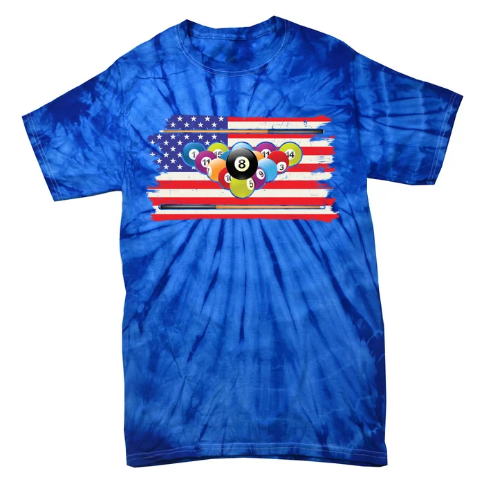 Billiards Vintage American Flag Cue Pool Billiard Player Gift Tie-Dye T-Shirt