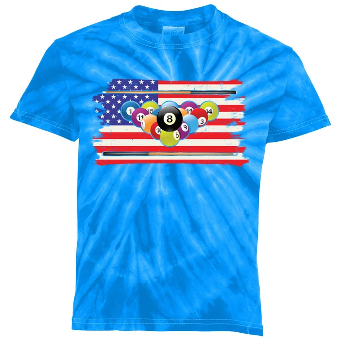 Billiards Vintage American Flag Cue Pool Billiard Player Gift Kids Tie-Dye T-Shirt