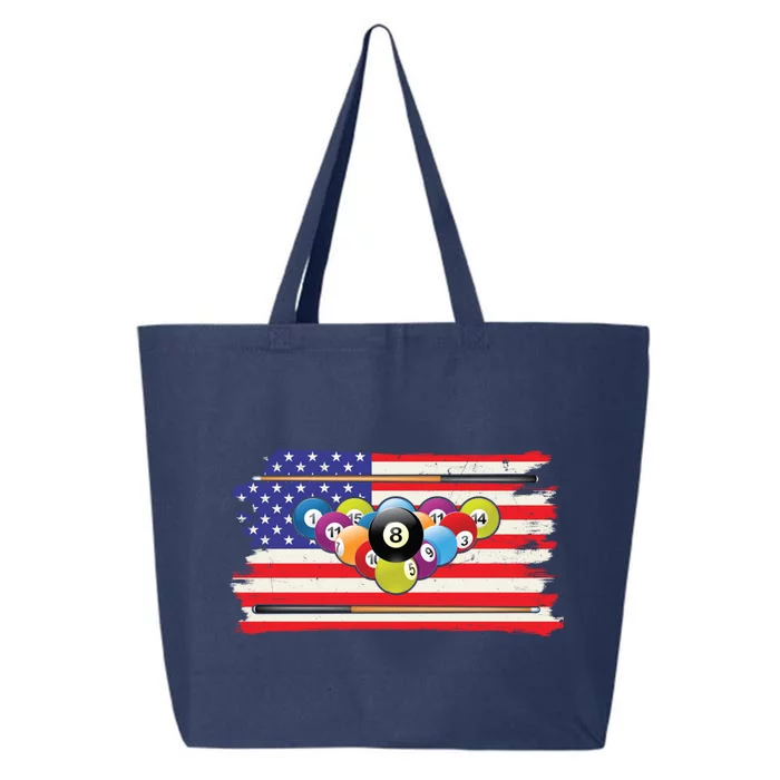 Billiards Vintage American Flag Cue Pool Billiard Player Gift 25L Jumbo Tote