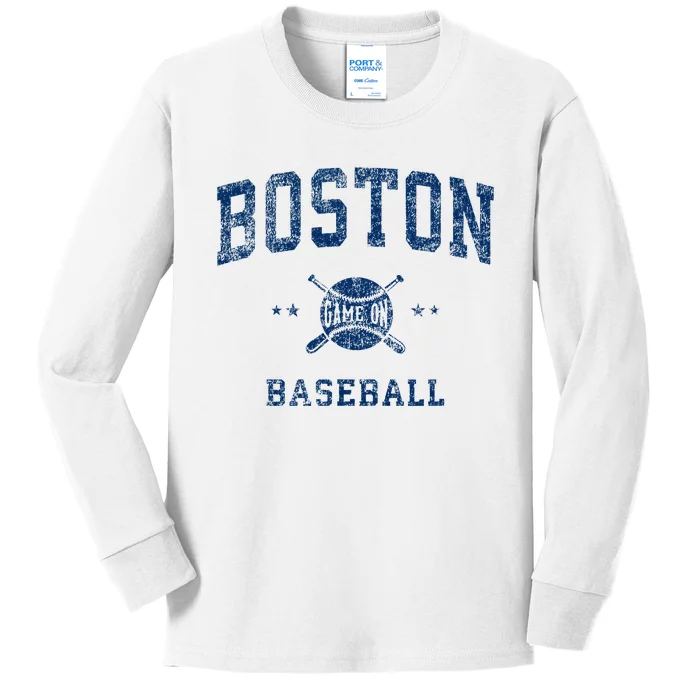 Boston Vintage Baseball Throwback Kids Long Sleeve Shirt