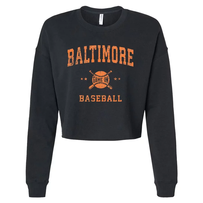 Baltimore Vintage Baseball Throwback Retro Design Cropped Pullover Crew