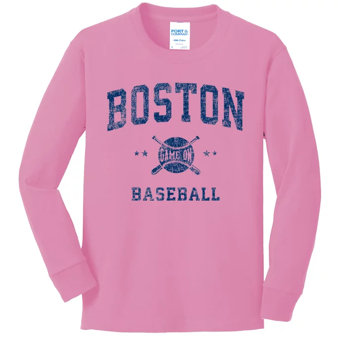 Boston Vintage Baseball Throwback Kids Long Sleeve Shirt