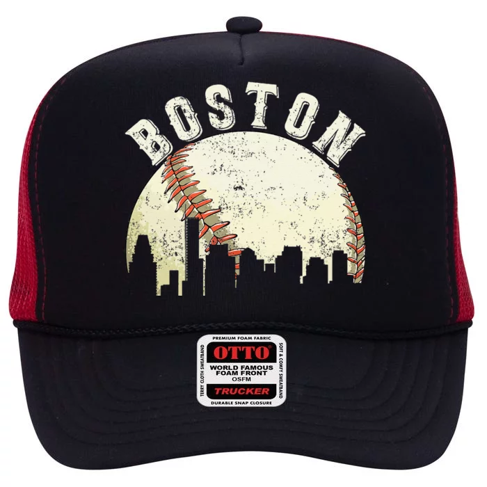 Boston Vintage Baseball Distressed Retro High Crown Mesh Trucker Hat