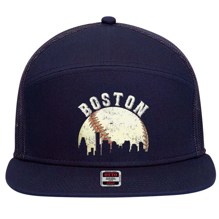 Boston Vintage Baseball Distressed Retro 7 Panel Mesh Trucker Snapback Hat