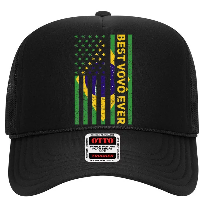 Best Vovô Brazil American Flag High Crown Mesh Trucker Hat