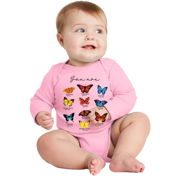 Bible Verse Christian Scripture Watercolor Butterfly Psalm Baby Long Sleeve Bodysuit