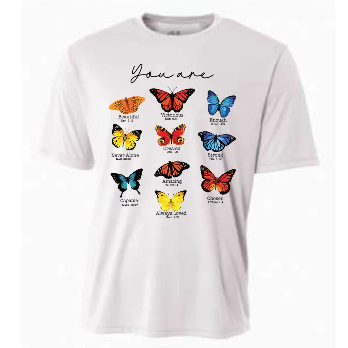 Bible Verse Christian Scripture Watercolor Butterfly Psalm Cooling Performance Crew T-Shirt