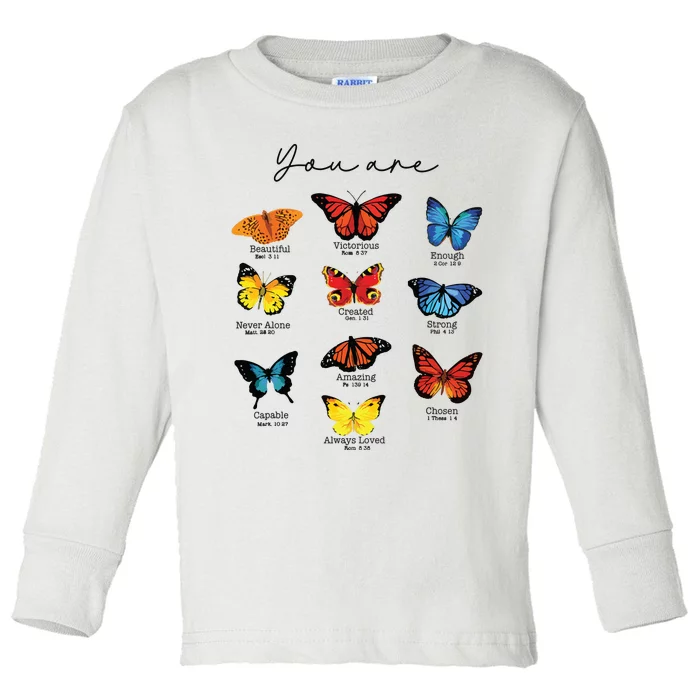 Bible Verse Christian Scripture Watercolor Butterfly Psalm Toddler Long Sleeve Shirt