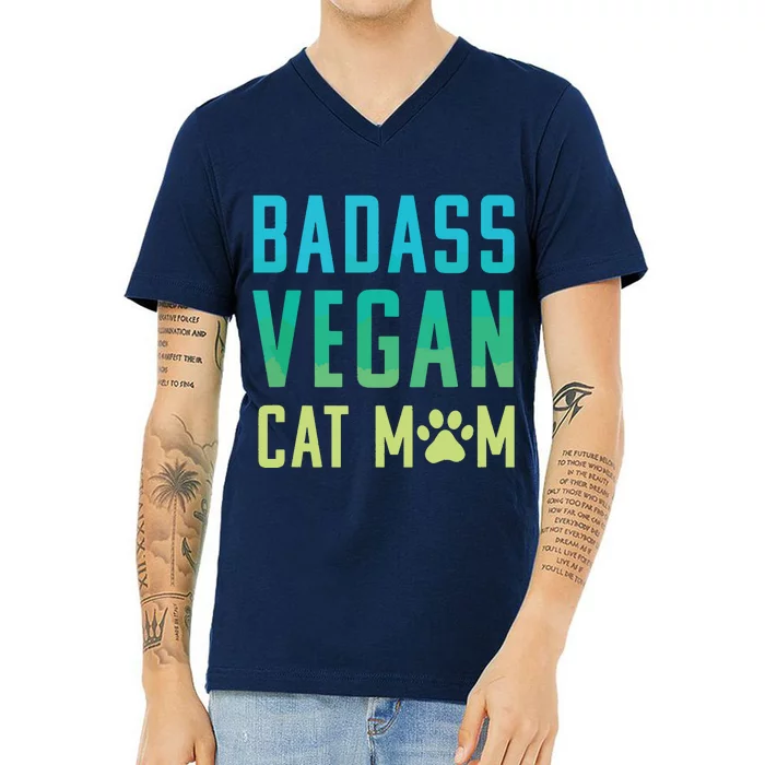 Badass Vegan Cat Mom Shirts Cute Vegan Shirts For Cat Lovers V-Neck T-Shirt