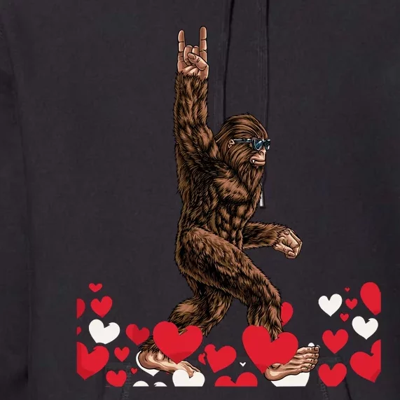 Bigfoot Valentines Day Funny Hearts Sasquatch Love Premium Hoodie