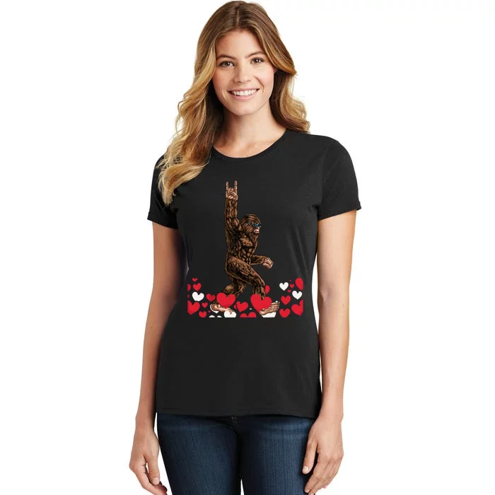 Bigfoot Valentines Day Funny Hearts Sasquatch Love Women's T-Shirt