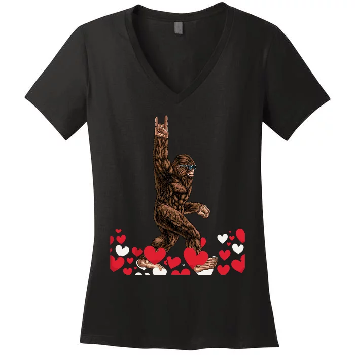 Bigfoot Valentines Day Funny Hearts Sasquatch Love Women's V-Neck T-Shirt